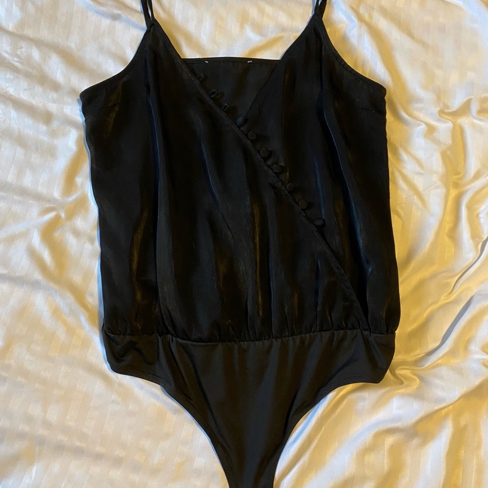 L’Academi satin bodysuit with buttons